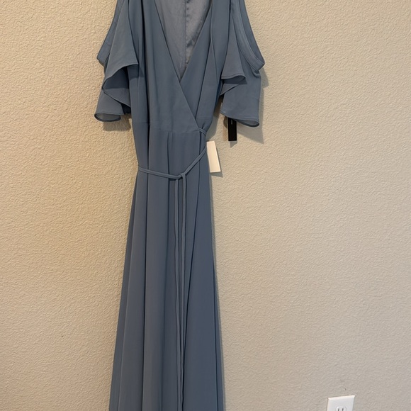 Easy Listening Slate Blue Cold-Shoulder Wrap Maxi Dress - Picture 3 of 5